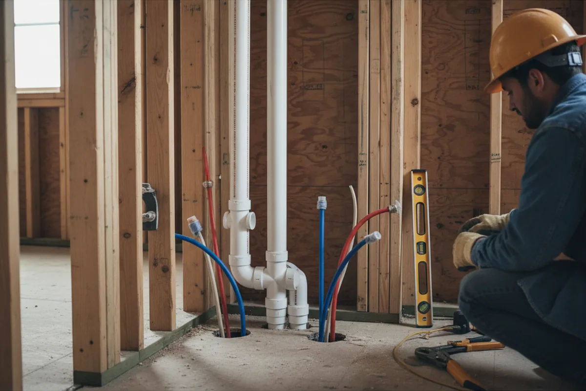 Drain and supply rough-in during Leak Detection in Travis Afb