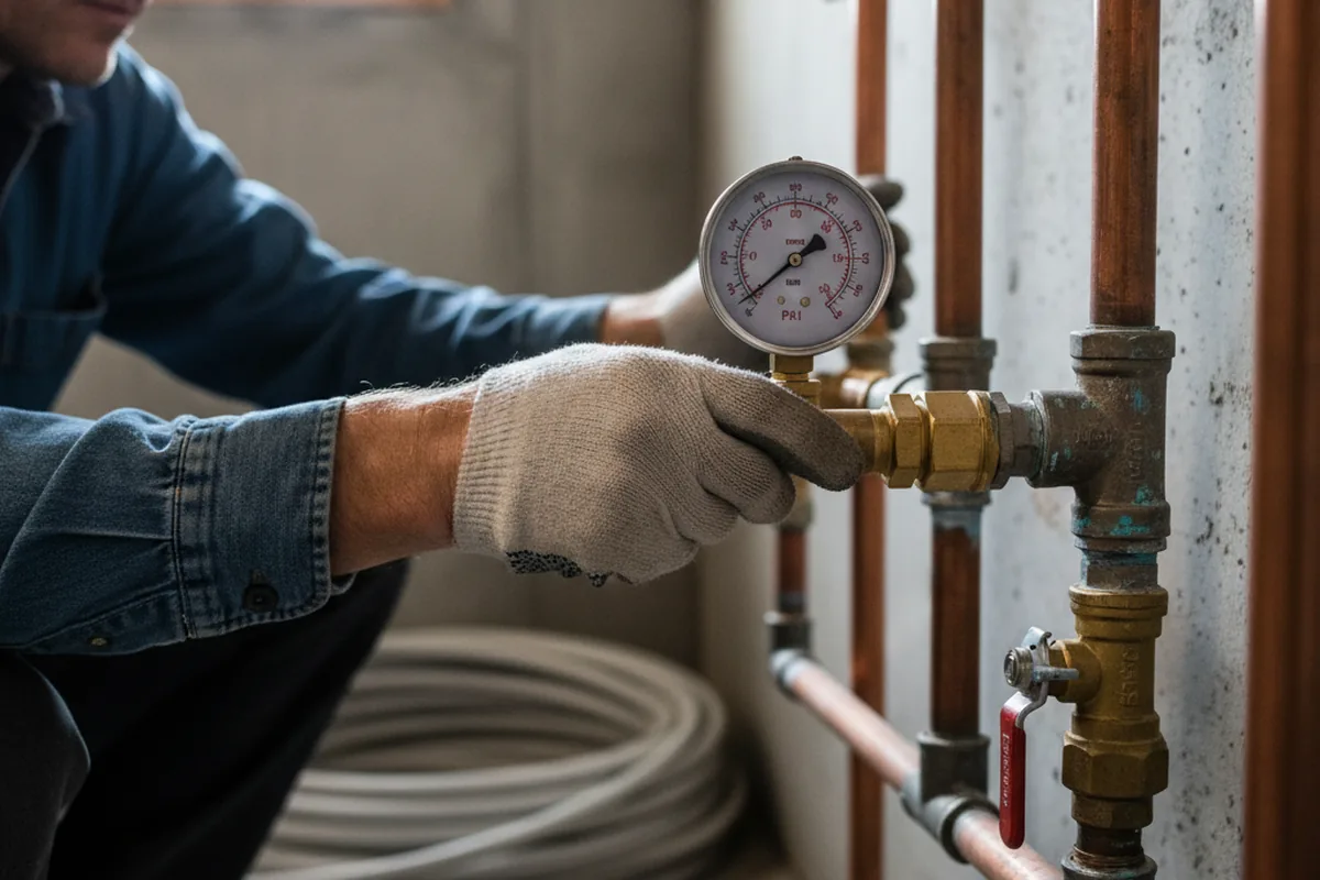 Pressure testing a repaired line during Water Line Repair in Travis Afb